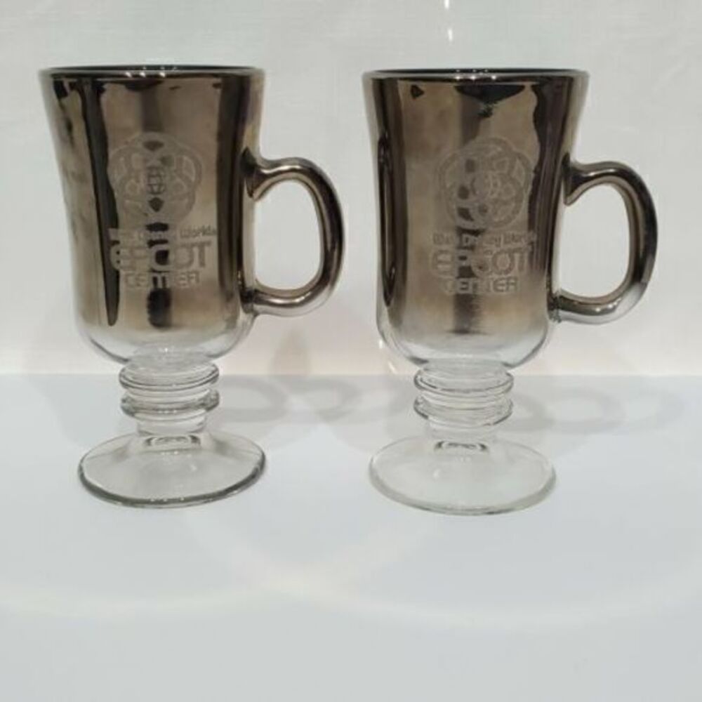 Nice etched mirror glass WALT DISNEY WORLD Epcot Center Mug Goblet Set of 2
